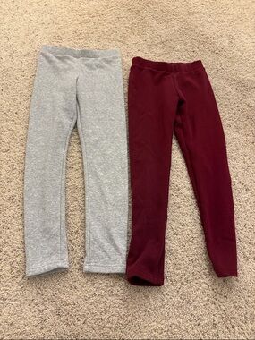 Old Navy Girls' Fleece-Lined Leggings - Gray and Burgundy XL NWOT